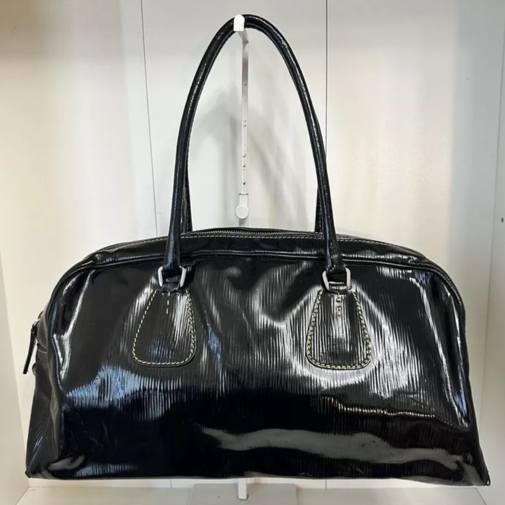 Prada Black Saffiano Vernice Patent Leather Shoulder Bag